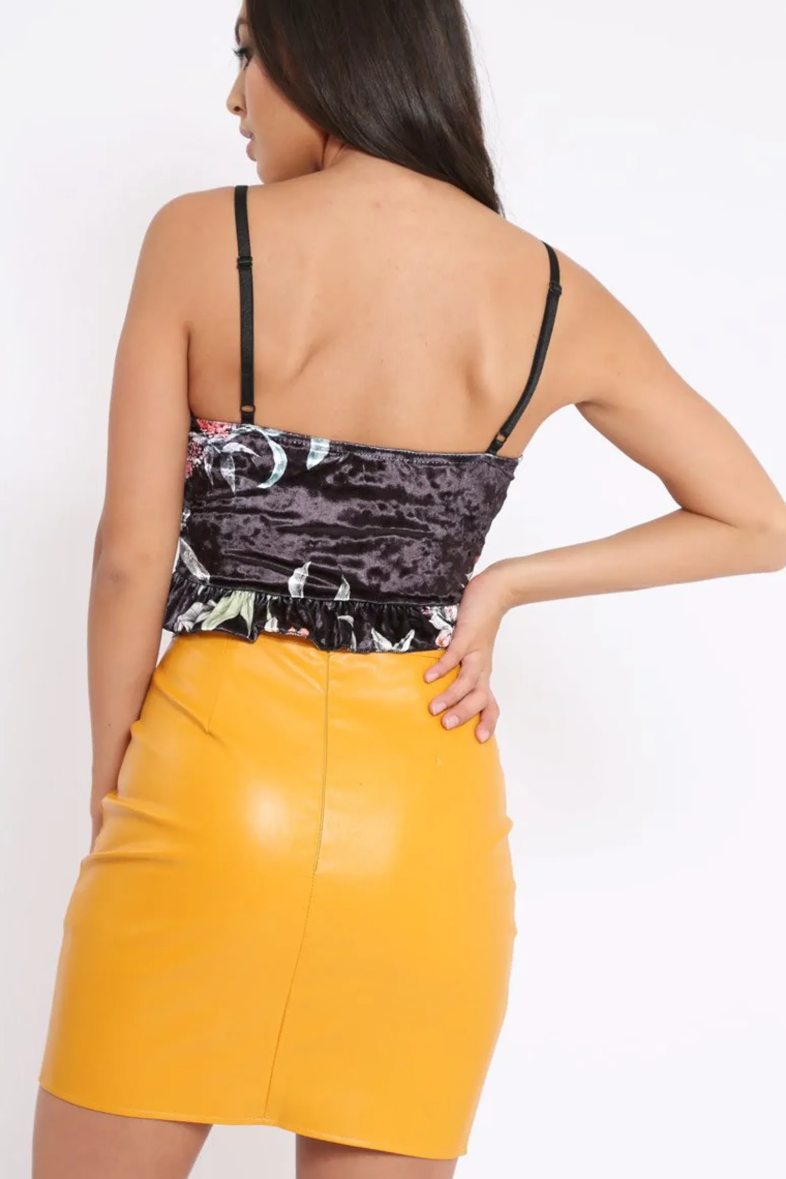 Rebellious Fashion Black Velvet Floral Cami Crop Top - Jojo