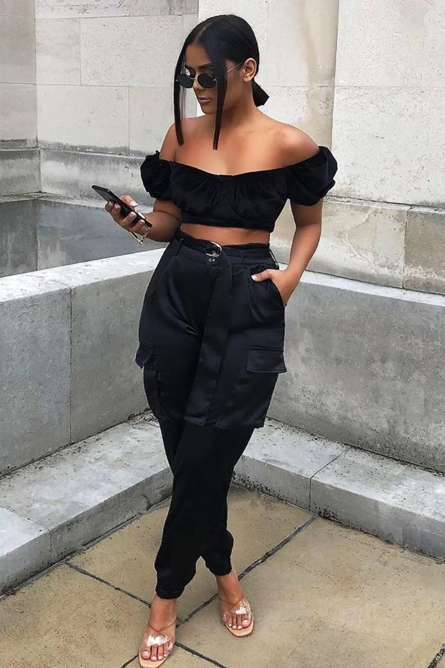 Rebellious Fashion Black Velvet Puff Sleeve Milkmaid Crop Top - Erina