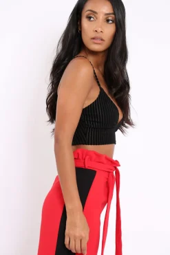 Rebellious Fashion Black Velvet Striped Bralet - Elina
