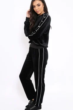 Rebellious Fashion Black Velvet Striped Set - Becka