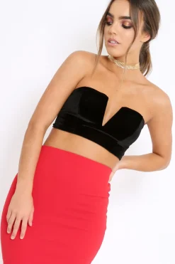 Rebellious Fashion Black V Front Velvet Boob Tube - Evelyn