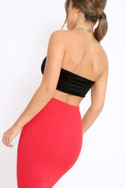 Rebellious Fashion Black V Front Velvet Boob Tube - Evelyn