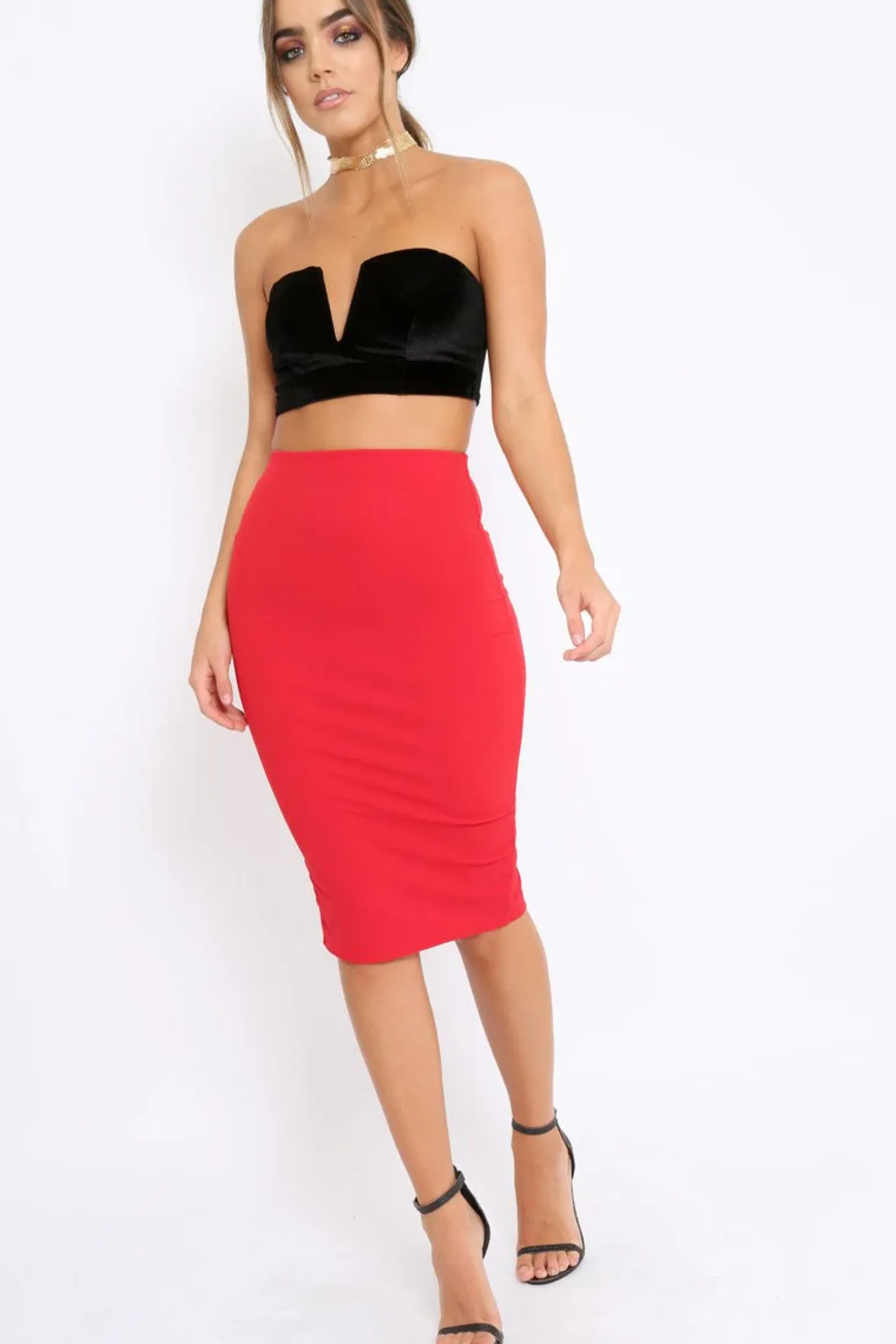 Rebellious Fashion Black V Front Velvet Boob Tube - Evelyn