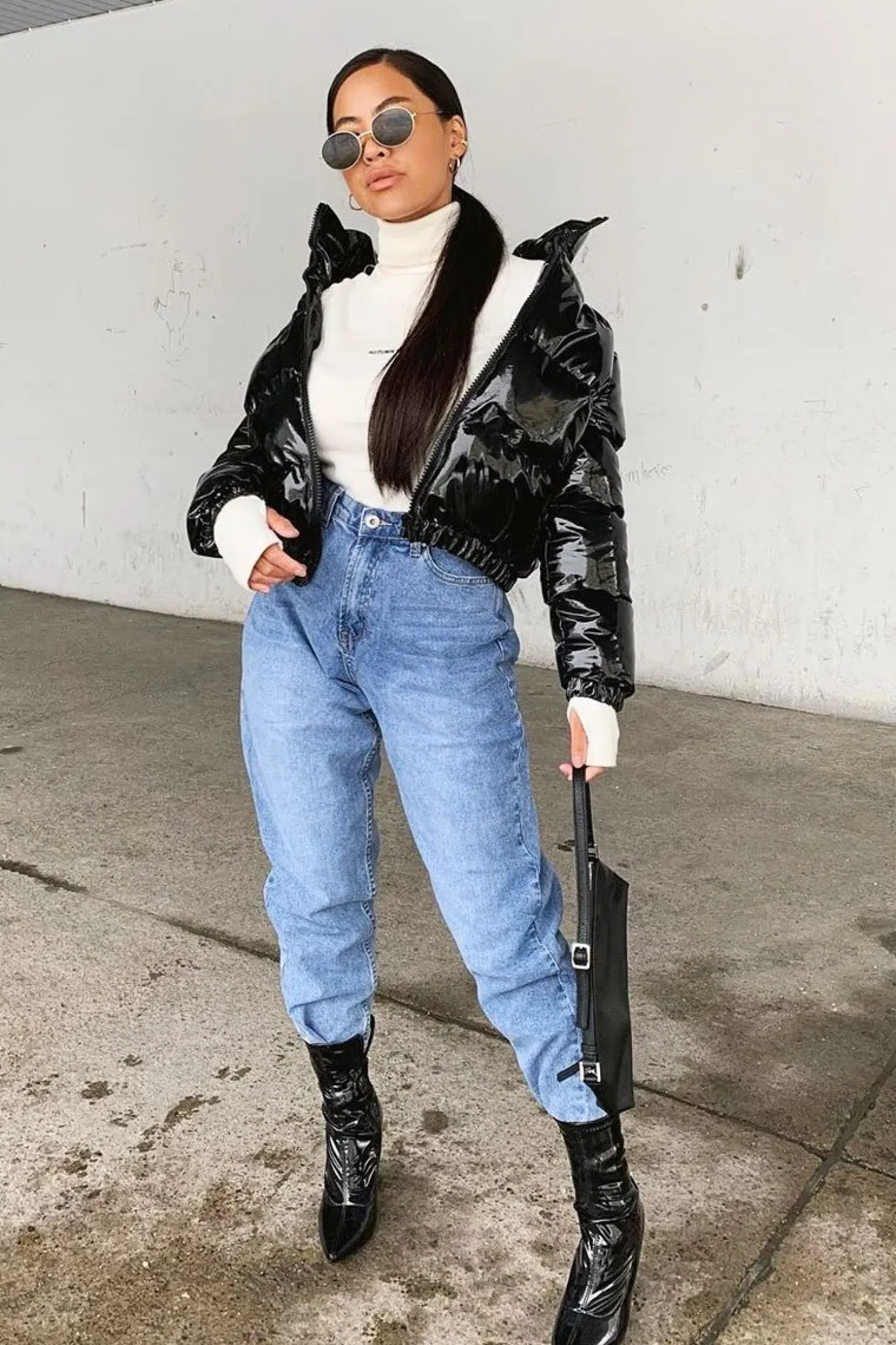 Rebellious Fashion Black Vinyl Cropped Puffer Jacket - Zyonna