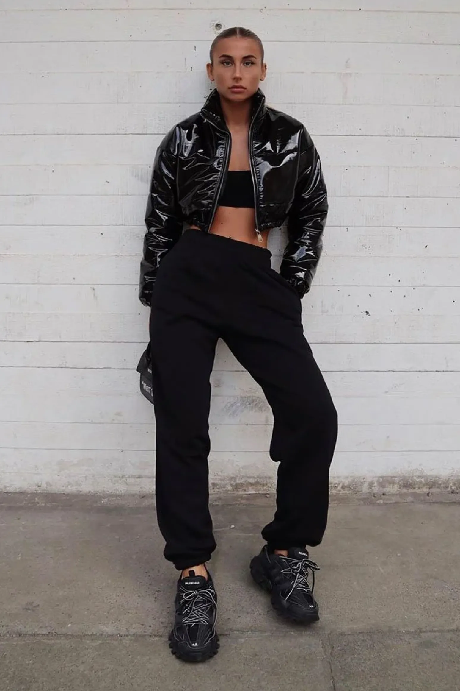 Rebellious Fashion Black Vinyl Extreme Cropped Puffer Coat - Analyn