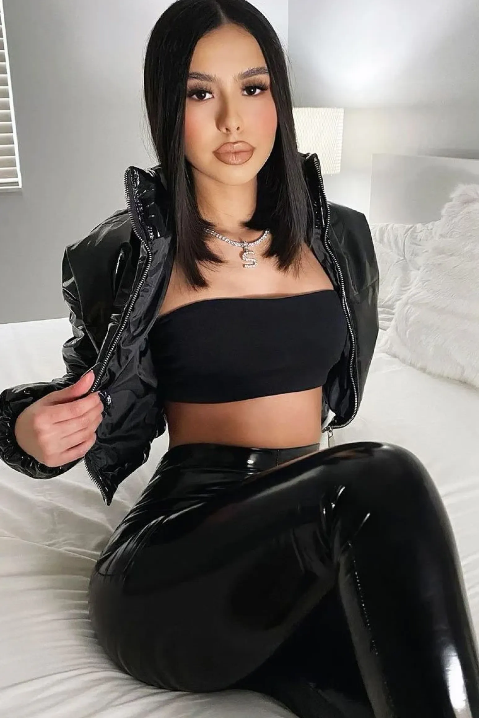 Rebellious Fashion Black Vinyl Extreme Cropped Puffer Coat - Analyn