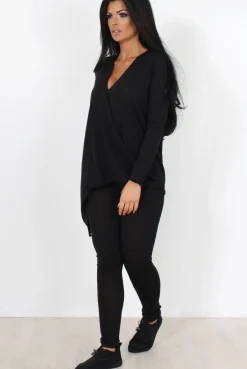 Rebellious Fashion Black V Neck Loungewear Set-Kimi