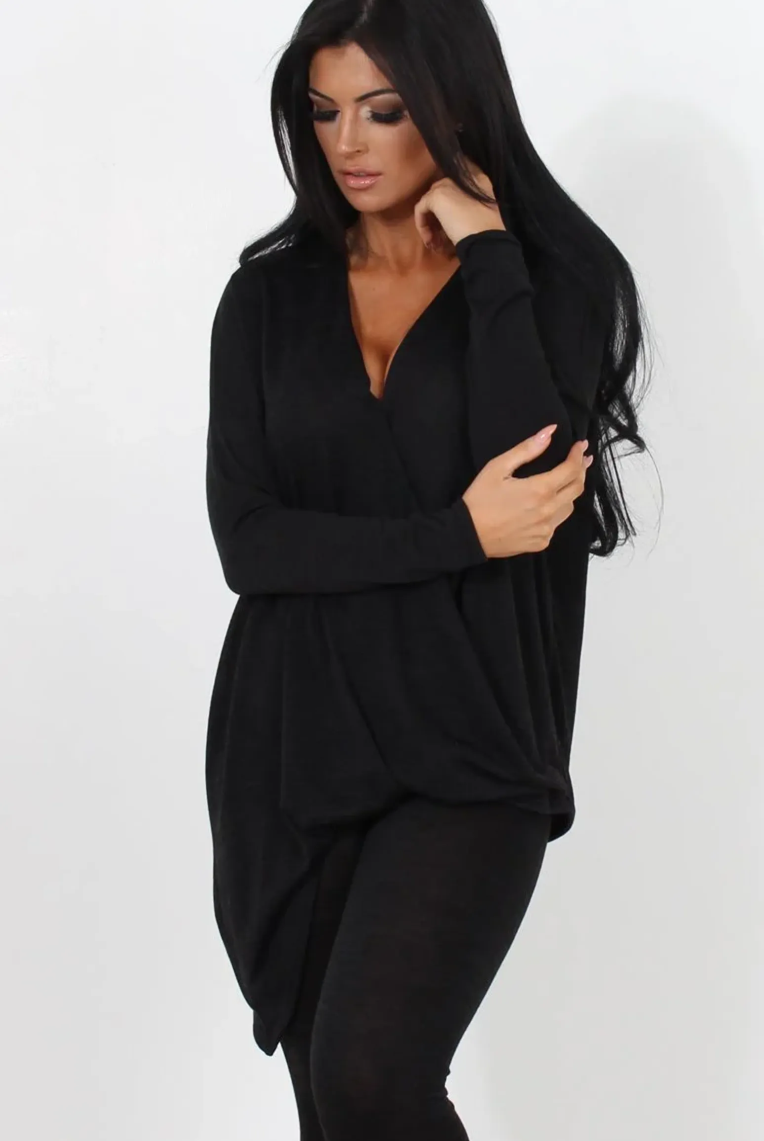 Rebellious Fashion Black V Neck Loungewear Set-Kimi