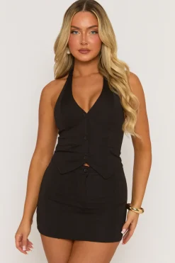 Rebellious Fashion Black Waistcoat and Mini Skirt Co-ord - Kamila