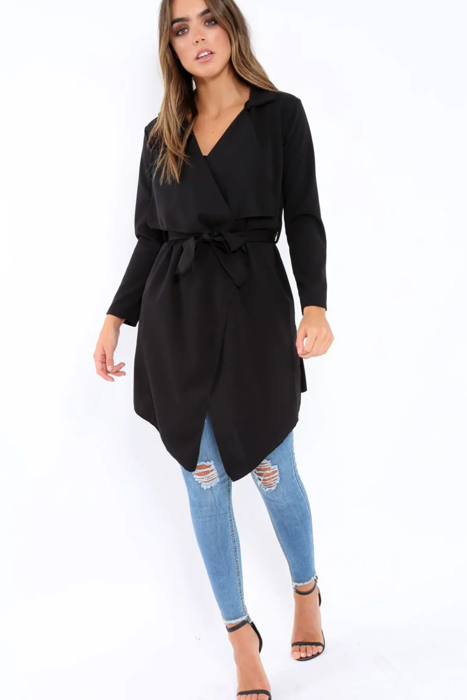 Rebellious Fashion Black Waterfall Frill Jacket - Bexley