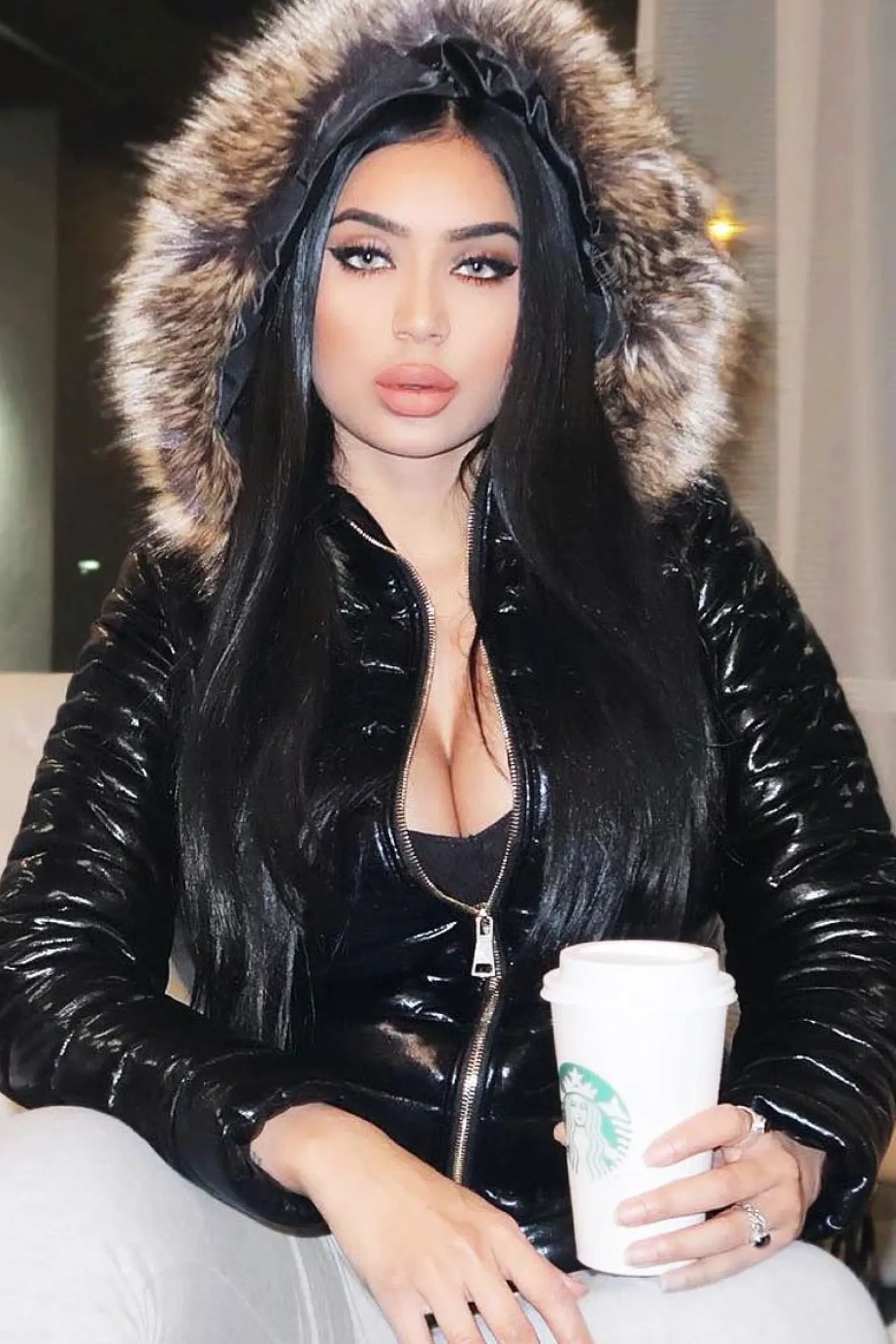 Rebellious Fashion Black Wet Look Puffer Coat - Soph