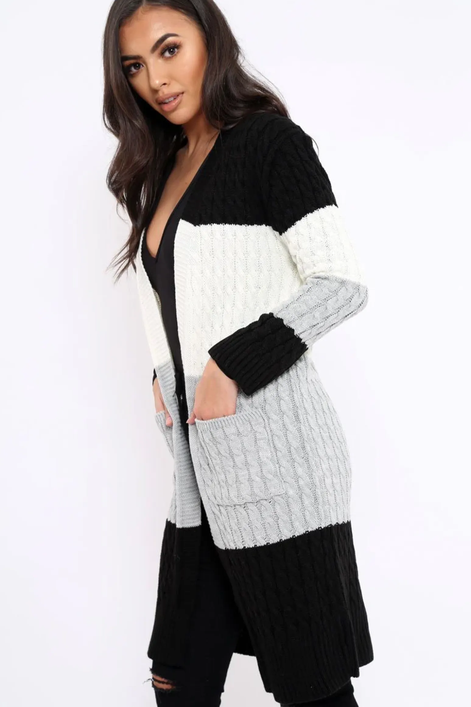 Rebellious Fashion Black White and Grey Striped Cardigan - Nellie