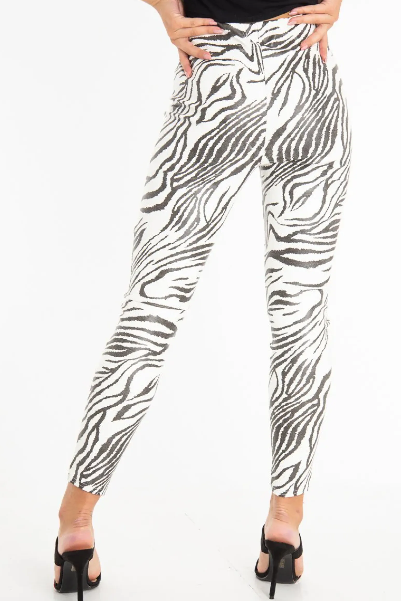 Rebellious Fashion Black White Animal Print Faux Leather Leggings - Quinn