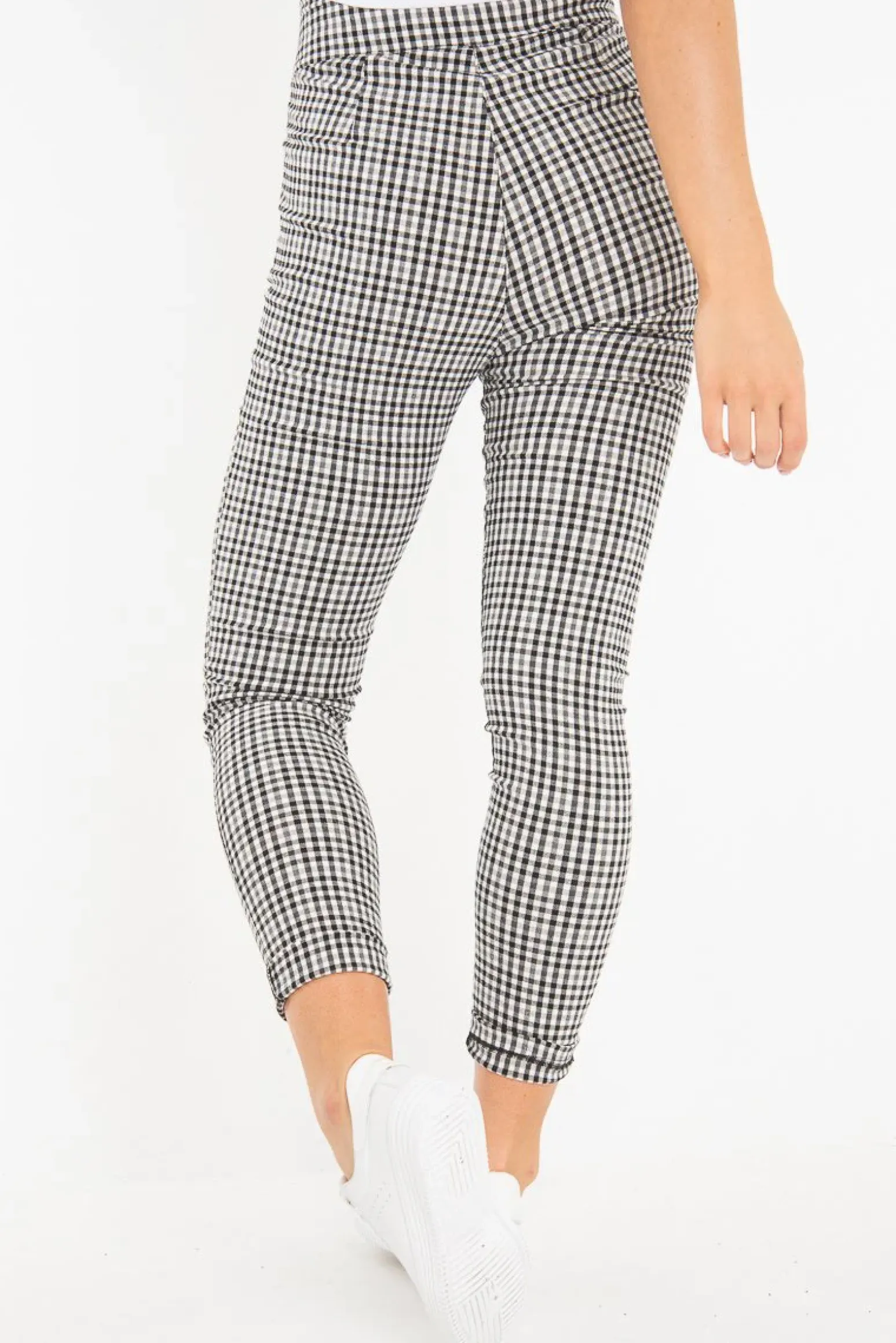 Rebellious Fashion Black White Check Button Front Skinny Leg Trousers - Simone