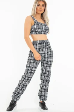 Rebellious Fashion Black White Check Crop Top Trouser Co-Ord - Lynda