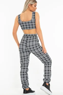Rebellious Fashion Black White Check Crop Top Trouser Co-Ord - Lynda