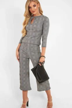 Rebellious Fashion Black White Check Keyhole Top Culotte Co-Ord - Raelinn