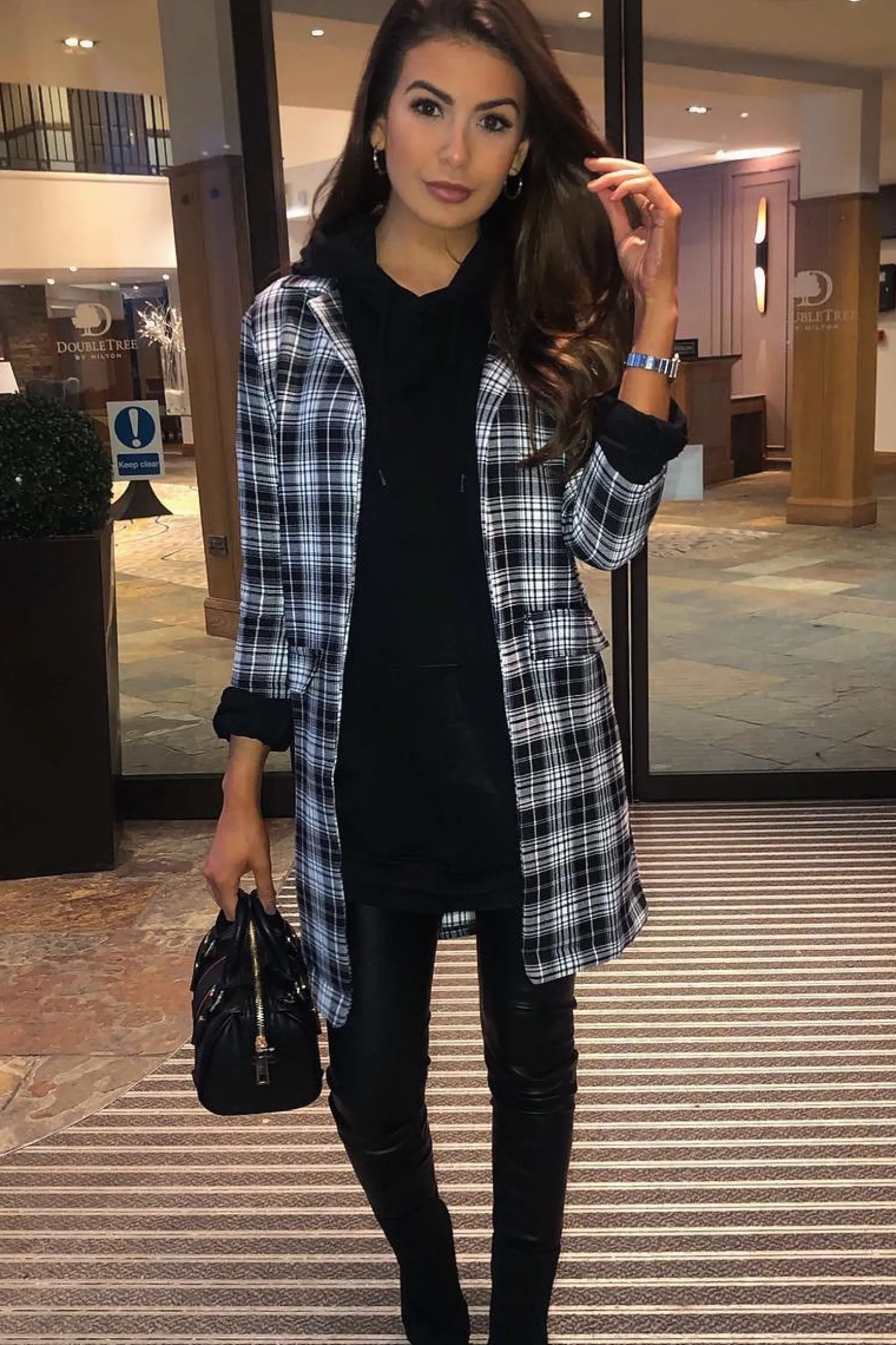 Rebellious Fashion Black White Check Longline Blazer - Wrenn