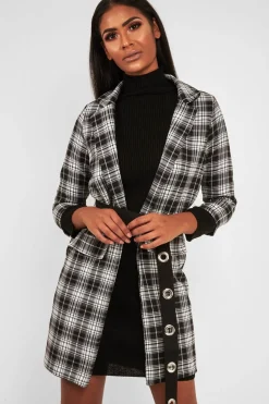 Rebellious Fashion Black White Check Longline Blazer - Wrenn