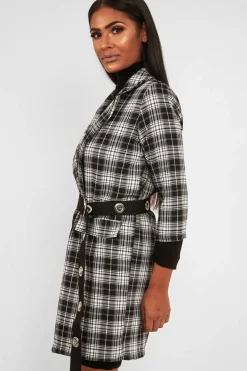 Rebellious Fashion Black White Check Longline Blazer - Wrenn