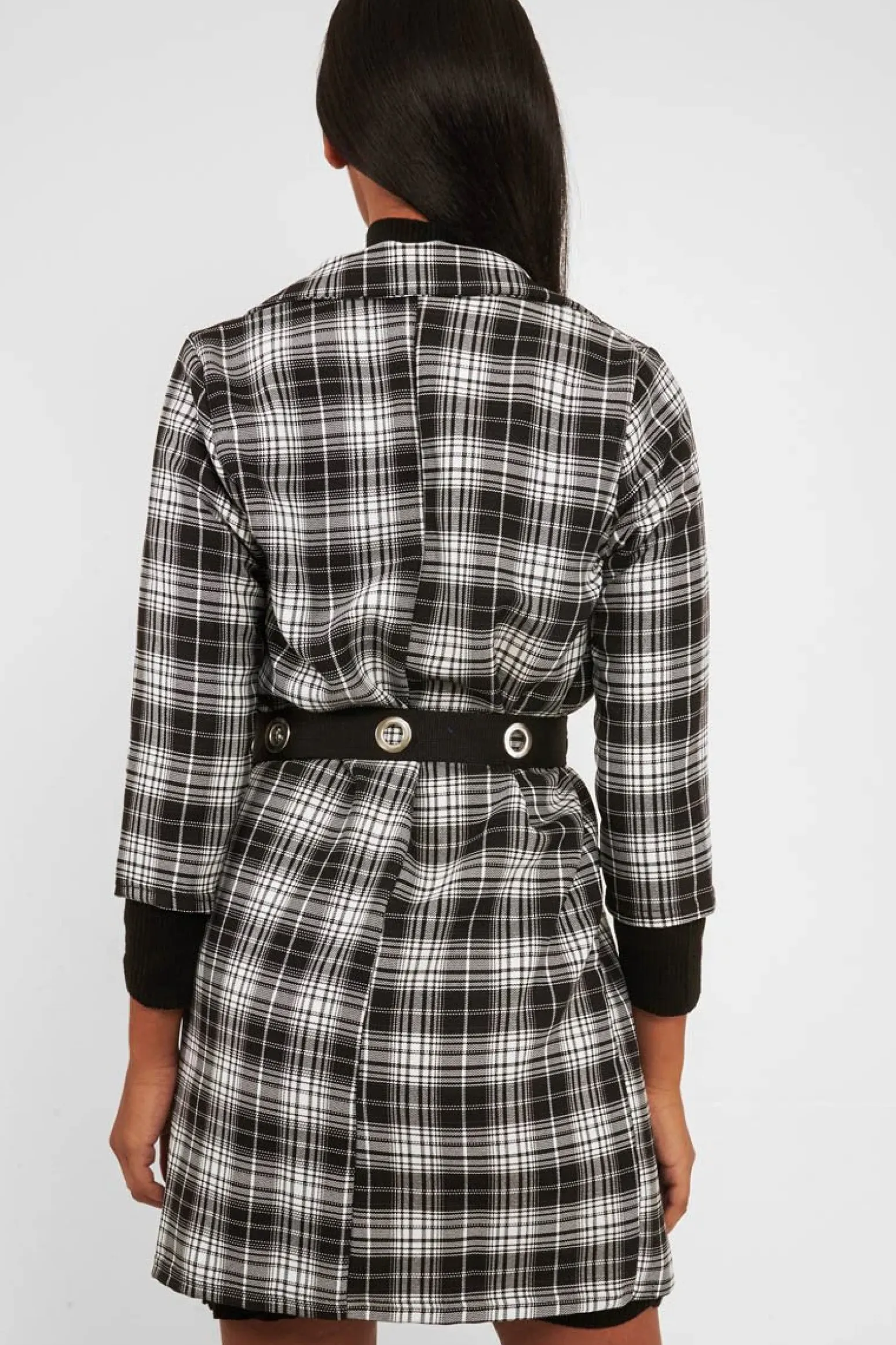 Rebellious Fashion Black White Check Longline Blazer - Wrenn