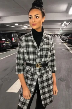 Rebellious Fashion Black White Check Longline Blazer - Wrenn