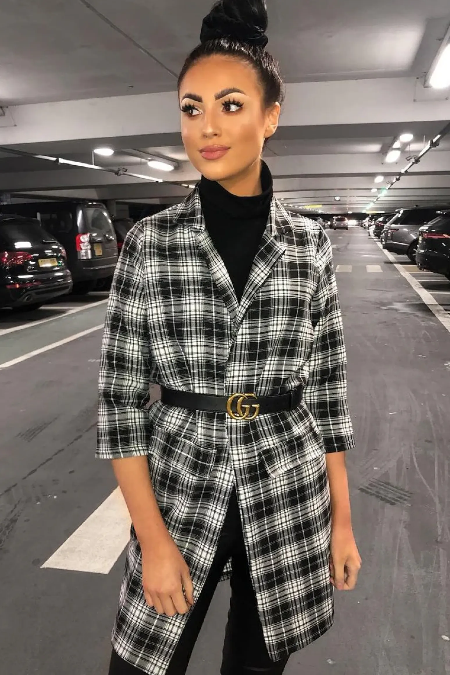 Rebellious Fashion Black White Check Longline Blazer - Wrenn