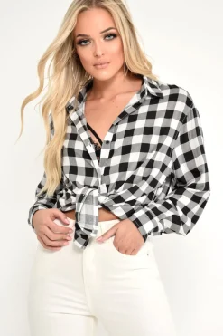 Rebellious Fashion Black White Check Longline Shirt - Jaynie