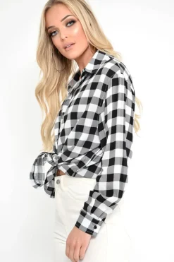 Rebellious Fashion Black White Check Longline Shirt - Jaynie
