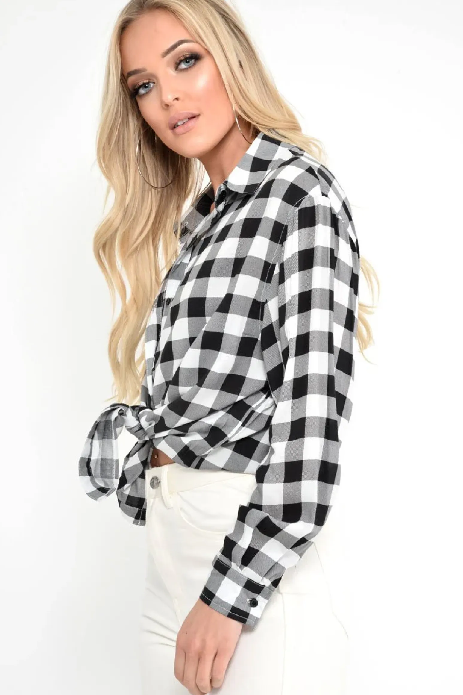 Rebellious Fashion Black White Check Longline Shirt - Jaynie