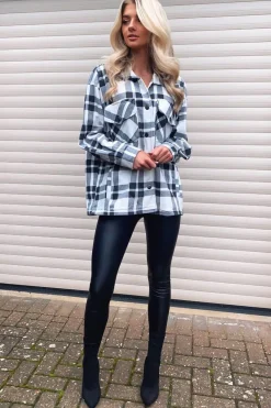 Rebellious Fashion Black White Check Pocket Front Shacket - Misa