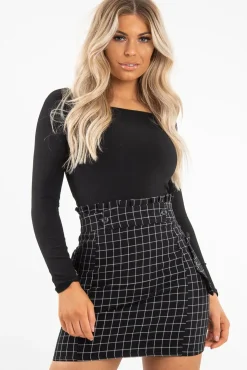 Rebellious Fashion Black White Check Ruffle Waist Zip Front Skirt - Izzie