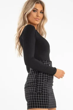 Rebellious Fashion Black White Check Ruffle Waist Zip Front Skirt - Izzie