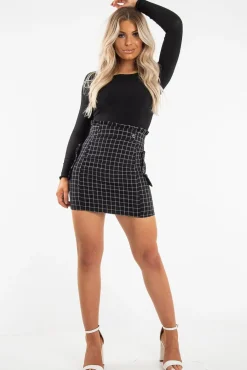 Rebellious Fashion Black White Check Ruffle Waist Zip Front Skirt - Izzie