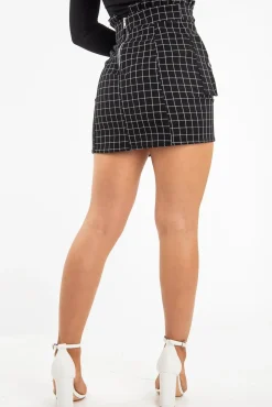 Rebellious Fashion Black White Check Ruffle Waist Zip Front Skirt - Izzie