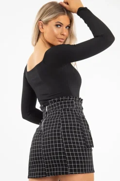 Rebellious Fashion Black White Check Ruffle Waist Zip Front Skirt - Izzie