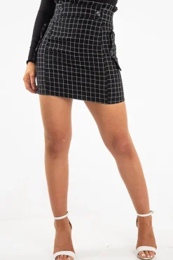 Rebellious Fashion Black White Check Ruffle Waist Zip Front Skirt - Izzie