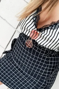 Rebellious Fashion Black White Check Ruffle Waist Zip Front Skirt - Izzie