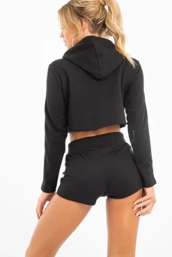 Rebellious Fashion Black White Cropped Hoodie and Shorts Co-ord - Kya