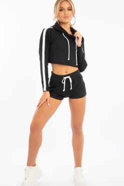 Rebellious Fashion Black White Cropped Hoodie and Shorts Co-ord - Kya