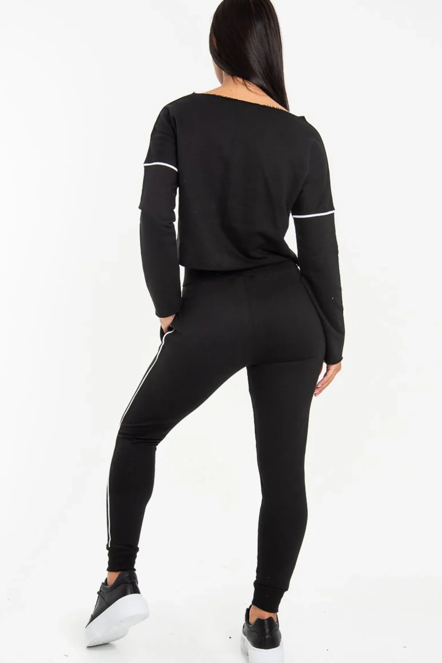 Rebellious Fashion Black White Detail Line Sweatshirt and Jogger Set - Shealee