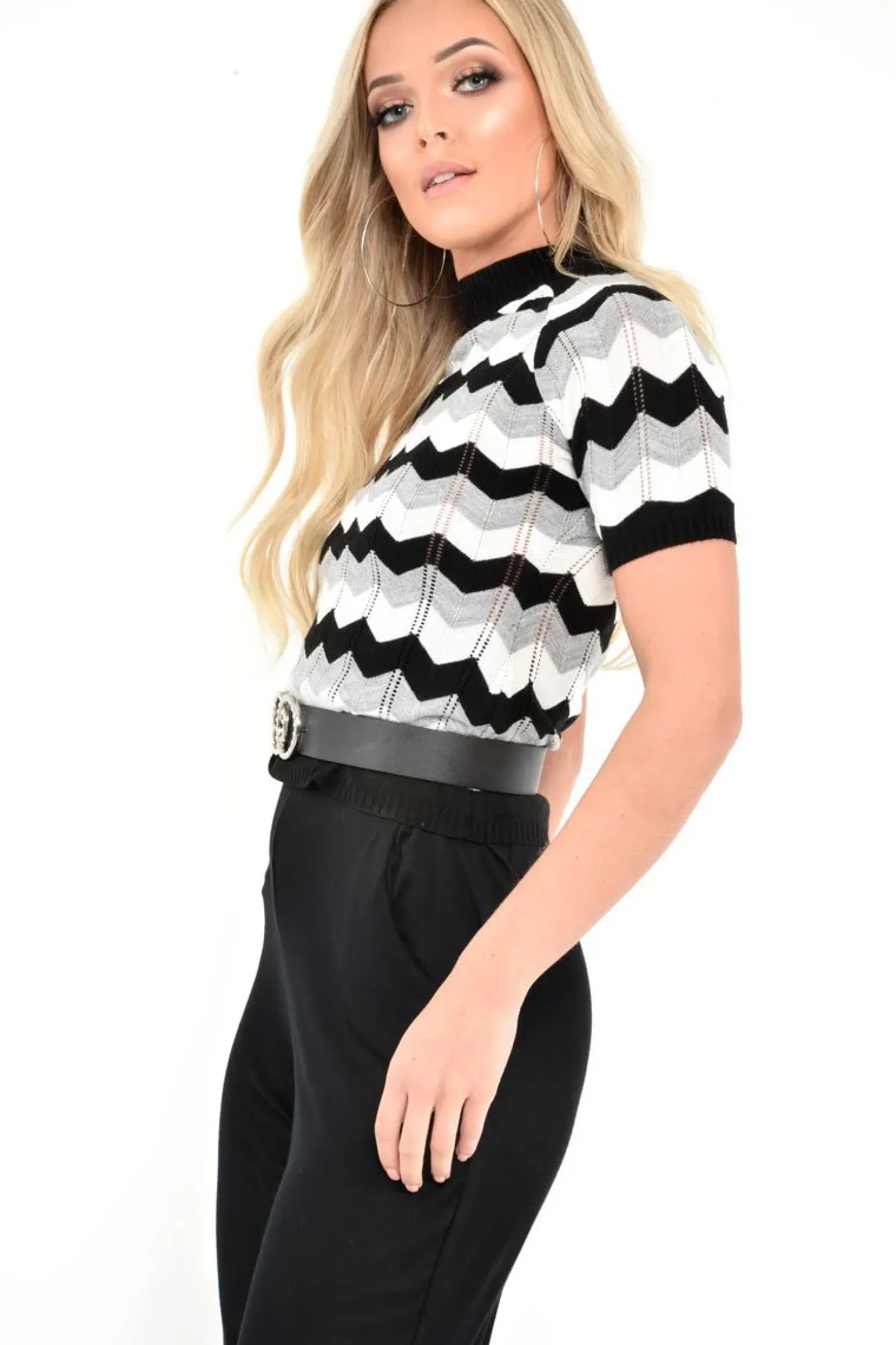 Rebellious Fashion Black White Grey Chevron Knit Top - Rosaleah
