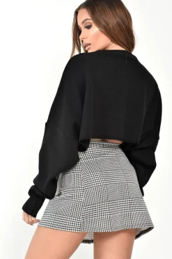 Rebellious Fashion Black White Houndstooth Pleated Mini Skirt - Nyonna