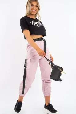 Rebellious Fashion Black White Hustle Slogan Crop T Shirt - Brienna