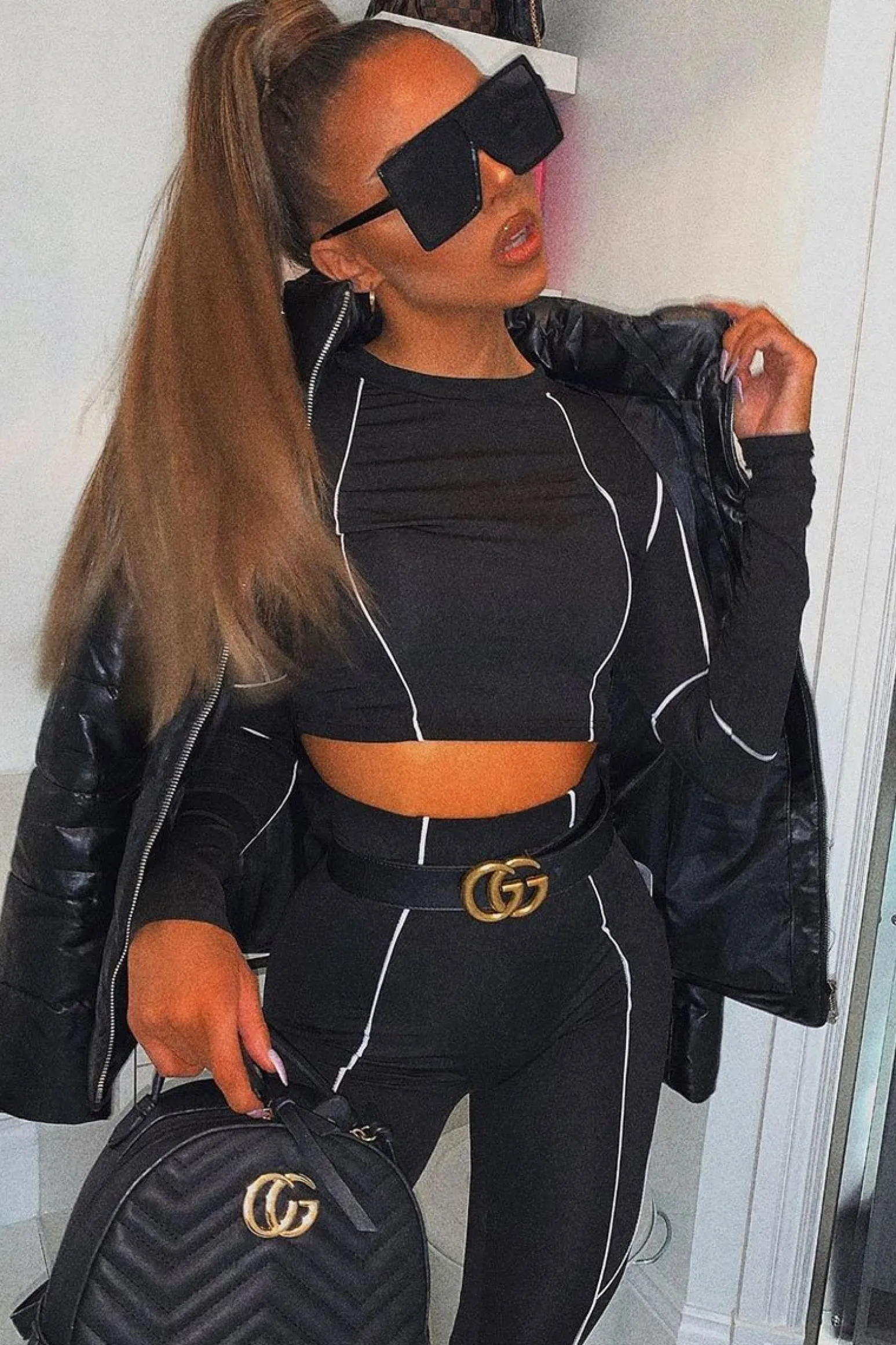 Rebellious Fashion Black White Piped Crop Top Legging Co-ord - Deona