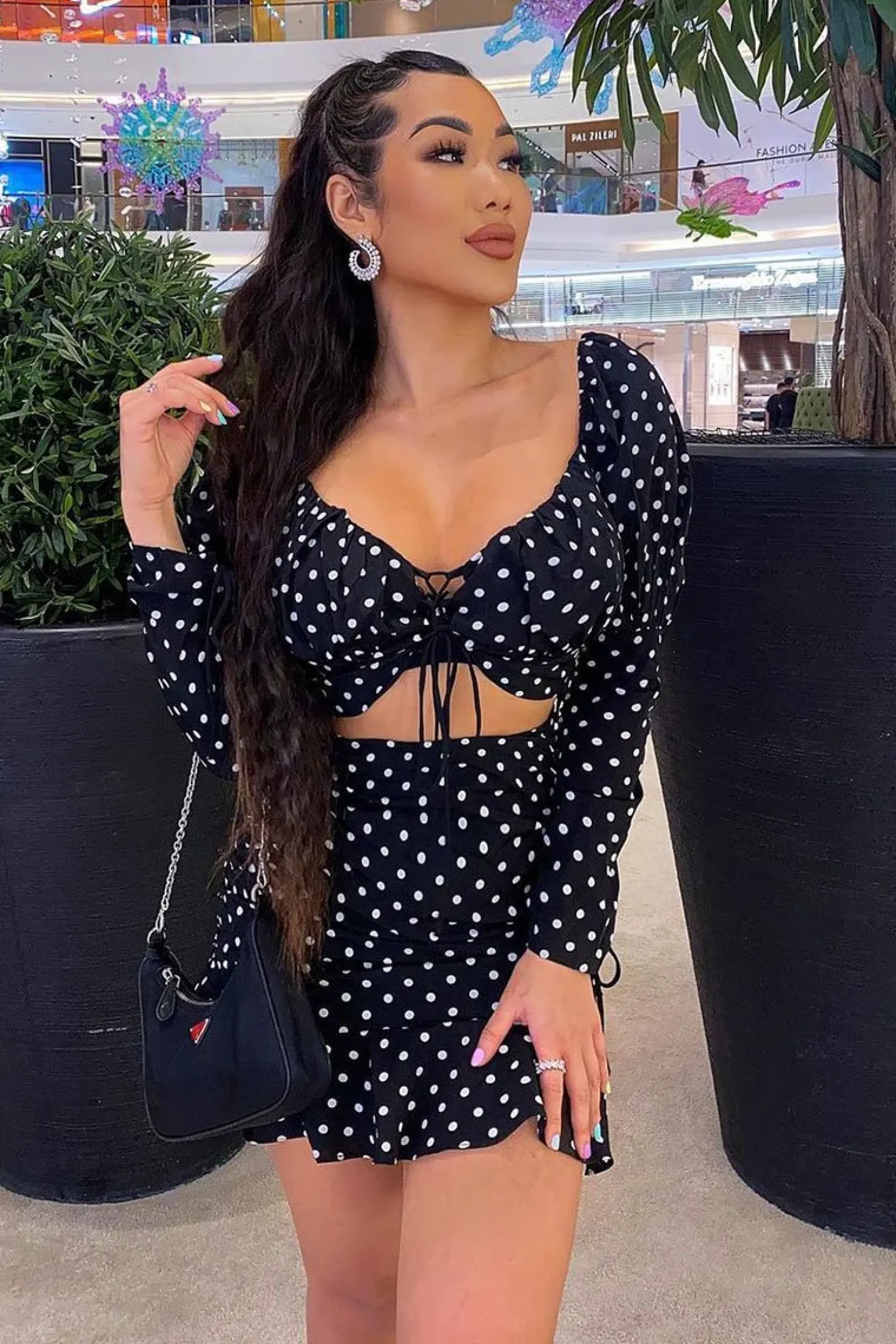 Rebellious Fashion Black White Polka Corset Crop + Skirt Co-ord - Oceana