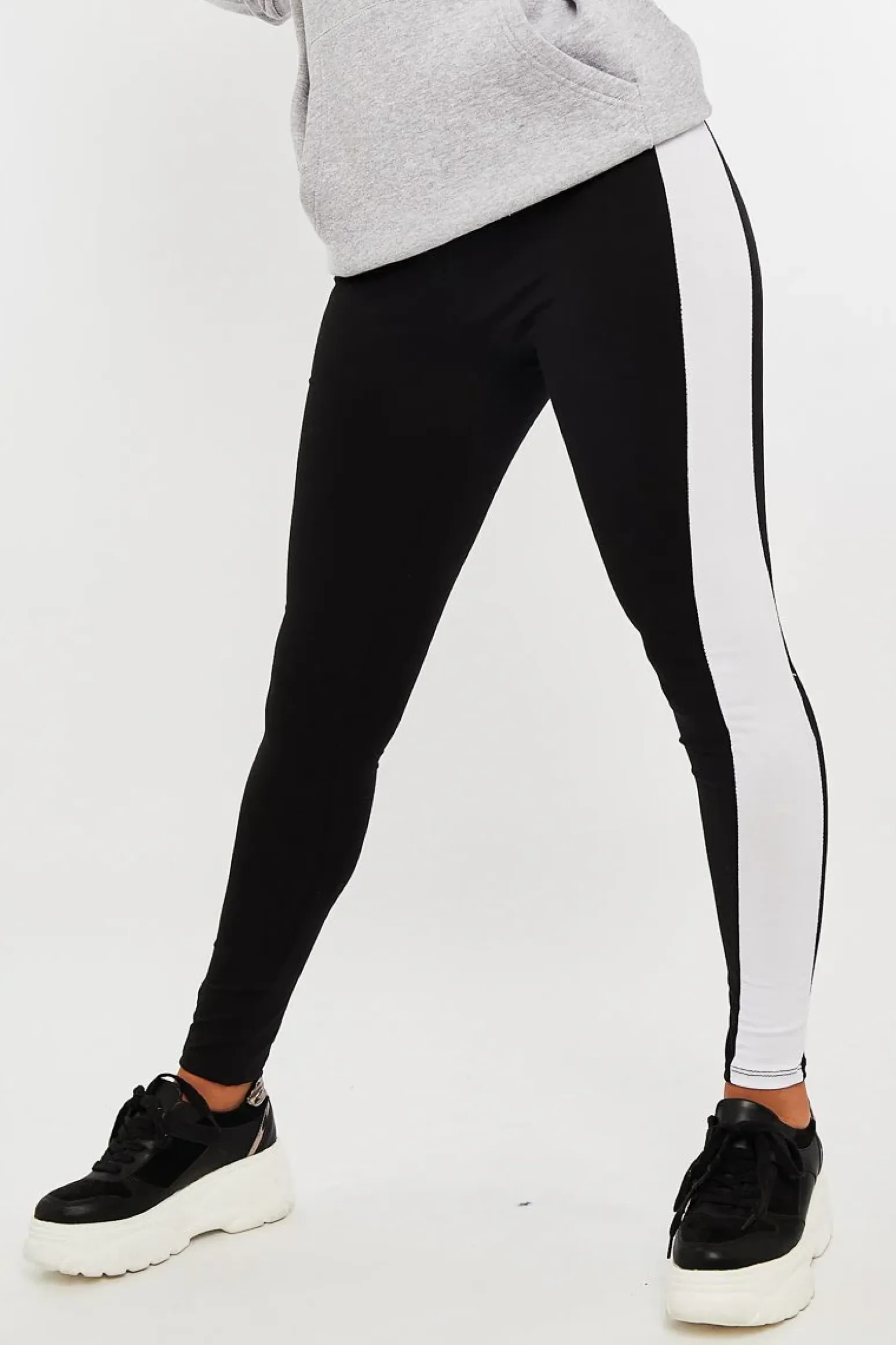 Rebellious Fashion Black White Side Stripe Leggings - Cairo