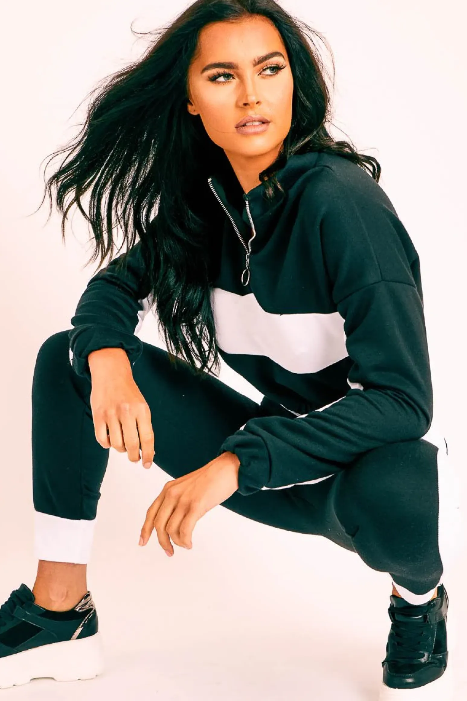Rebellious Fashion Black White Stripe Cuff Bottom Tracksuit Co-ord - Nadie