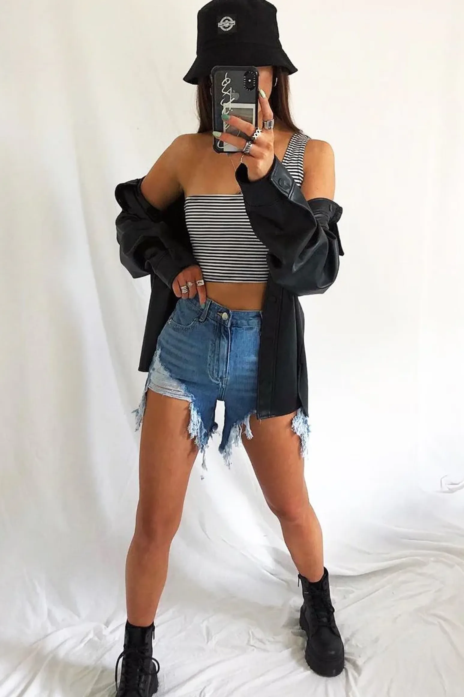 Rebellious Fashion Black White Striped One Shouldered Crop Top - Kamri