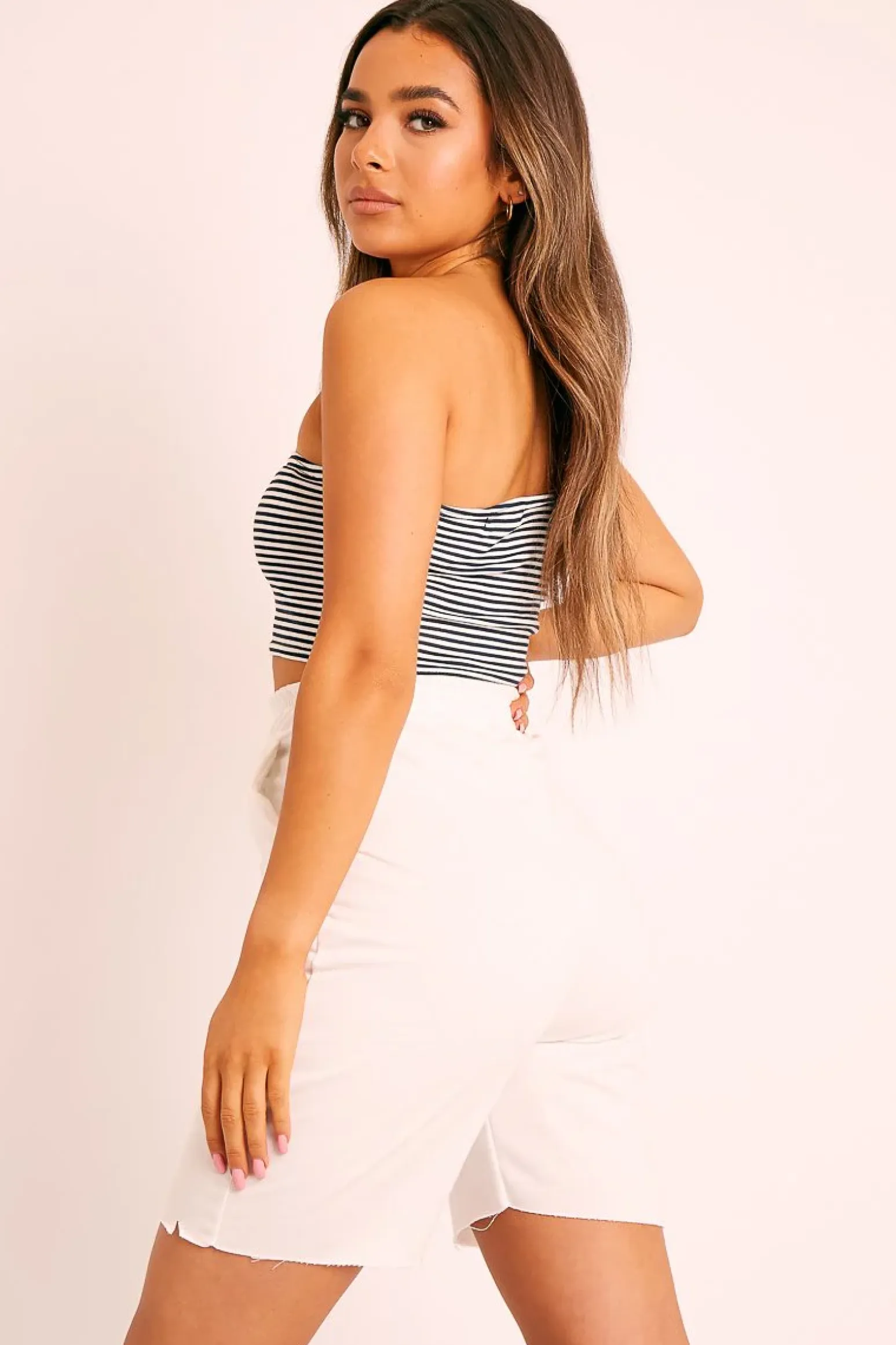 Rebellious Fashion Black White Striped One Shouldered Crop Top - Kamri